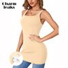 CHARMLEAKS Женская длинная майка с бюстгальтером с квадратным вырезом и широкими бретелями, летние хлопковые майки