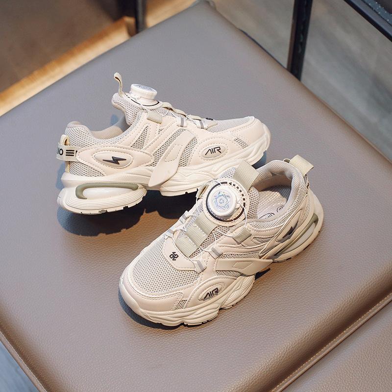 Кроссовки для девочек весна и осень 2025 новая вращающаяся пряжка детские студенческие спортивные кроссовки для детей постарше кроссовки для бега из сетки для мальчиков