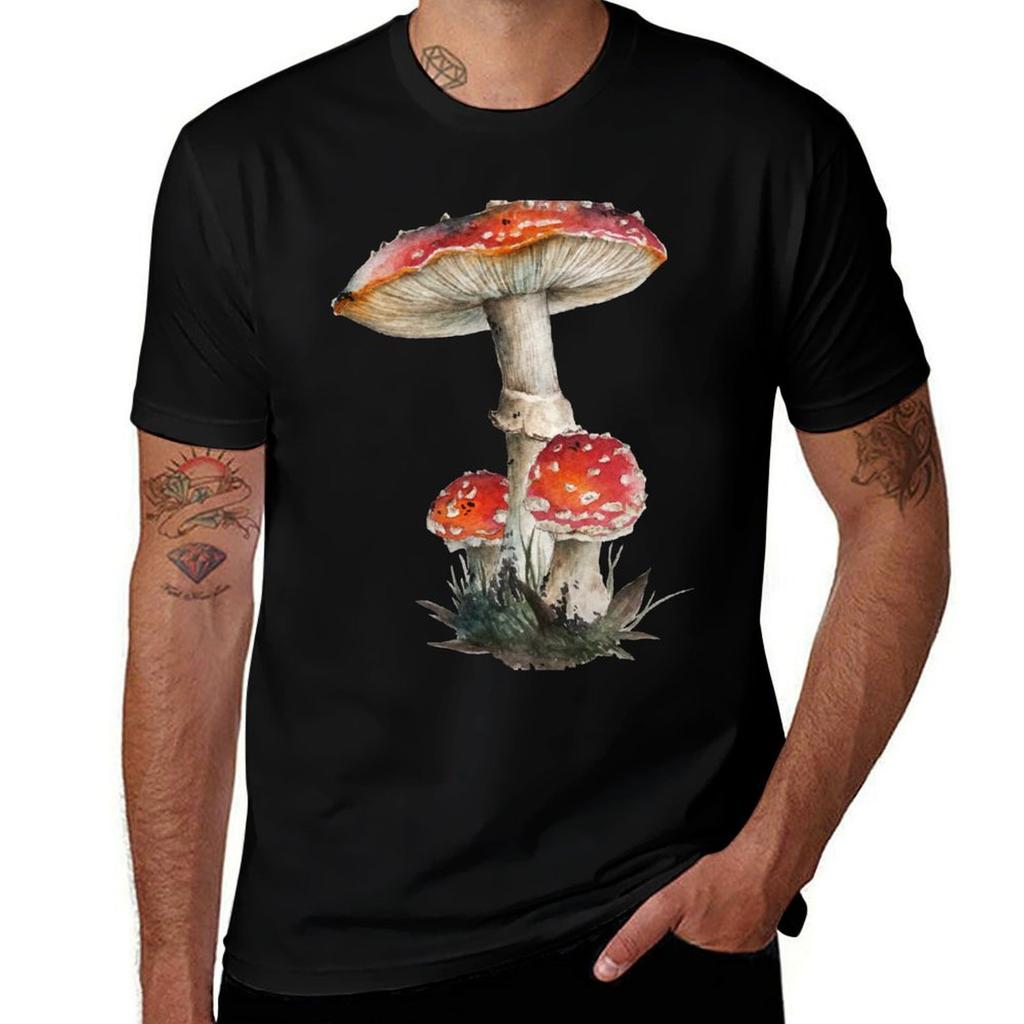 Fly agaric watercolour TShirt Minimalist Plain Crew Neck TShirt