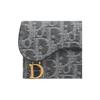 DIOR Saddle Bloom Signature Pattern Cotton Calfskin Fabric Card Holder Women's Gray