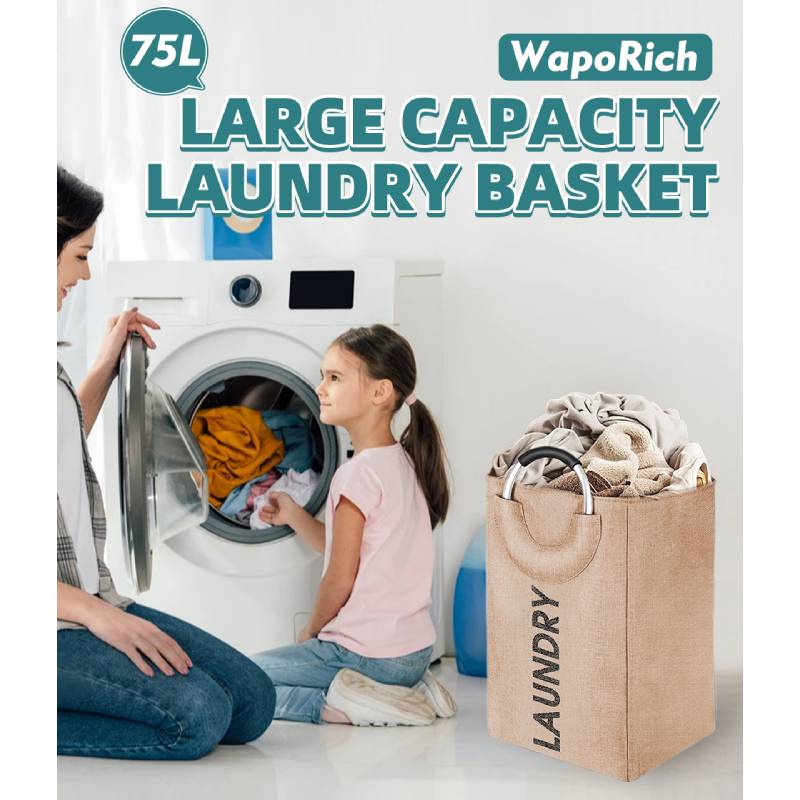 Laundry Basket Dorm Linen Collapsible Fabric Laundry Hamper with Drawstring Handle Portable Folding Dirty Clothes Bag Bathroom
