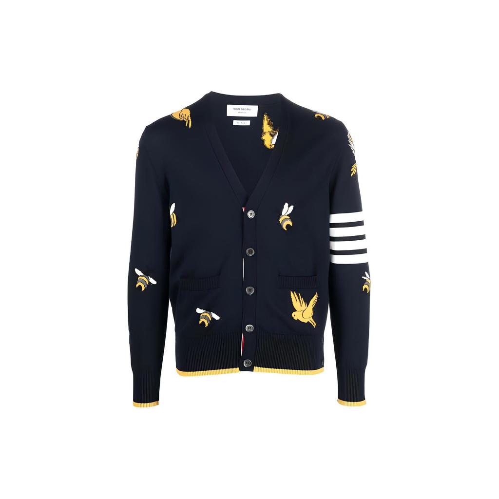THOM BROWNE 4 Bar Striped Intarsia Patterned Buttoned Cardigan MKC451A-Y1002-415