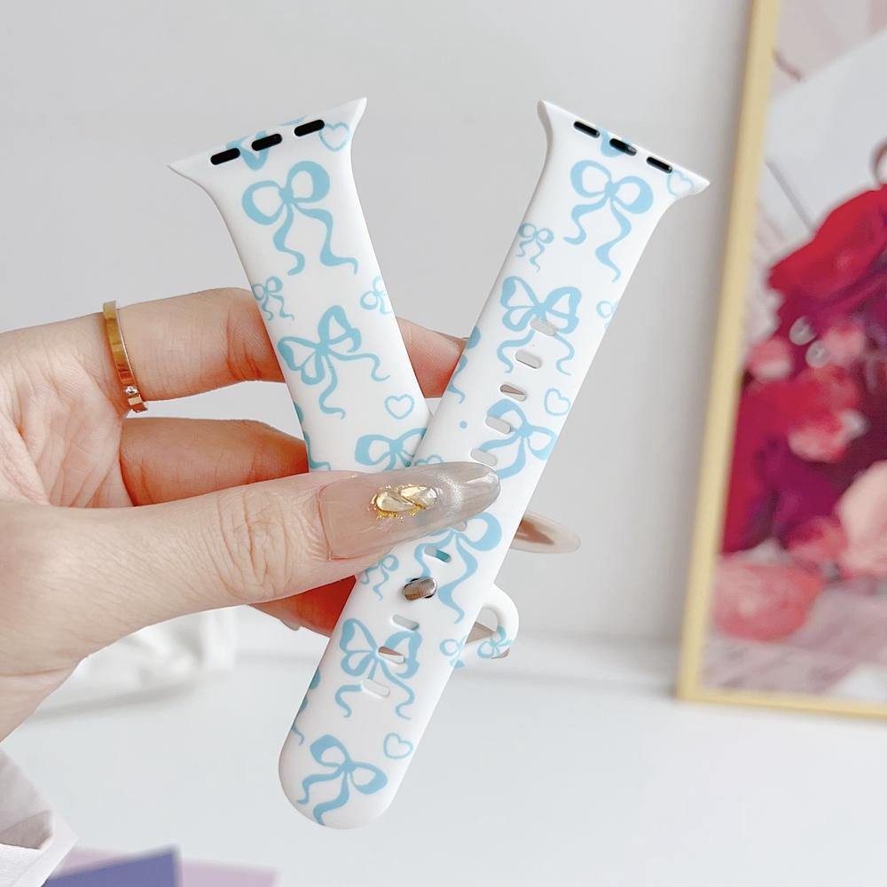 Bow Silicone loop For Apple Watch band women 11/10/9/7/ 38mm 40mm 41mm 42mm 44mm 45mm 46mm Strap