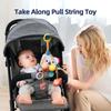 Baby Pull String Activity Plush Toy Crib Stroller Triangle Bell Hanging Rattle Toys with Teether & Squeaker Fine Motor Skills Development Toys Jungle