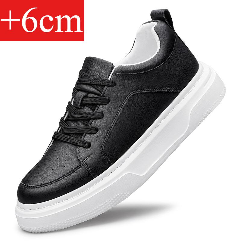 Men Faux Leather Platform Skate Shoes Hidden 6-8CM Height Increase Lace Up Soft Cushion Wear Resistant Daily Casual Sneakers