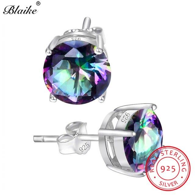 Серьги-гвоздики Blaike из настоящего 100% стерлингового серебра 925 пробы с белым/синим/зеленым опалом для женщин, серьги-гвоздики с мистическим радужным цирконием, изящные ювелирные изделия
