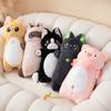 40/55/65cm Kawaii Cat Long Pillow Cartoon Animal Stuffed Doll Plush Toy Black Grey Brown Siamese Cats Sleeping Hug Plushie Gift