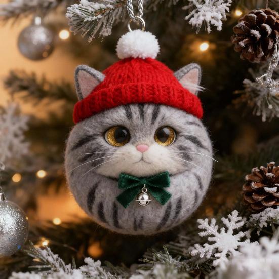 Plush Pet Shaped Ornament 2D Acrylic Cat Dog Rabbit Christmas Tree Ornament Cozy Winter Animal Charm for Car Rearview Mirrow Window Decor