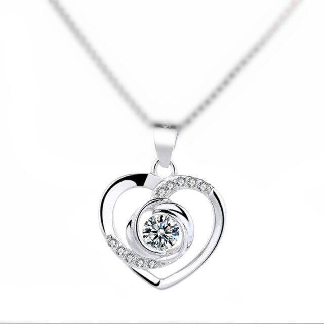 New Luxury Crystal CZ Heart Pendant Choker Necklace 925 Sterling Silver Chain Necklaces For Women Wedding Jewelry Gifts