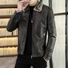Мужская кожаная куртка среднего возраста, зимняя новая корейская трендовая мотоциклетная куртка, плюшевая и теплая кожаная куртка, мужская верхняя одежда