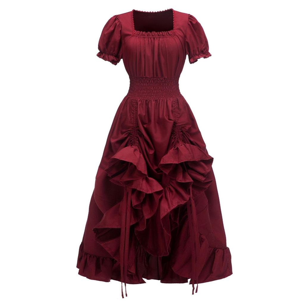 Платье для женщин, сценический костюм на Хэллоуин, COS, ретро, ​​однотонное платье с поясом, вечернее, вечернее, длинное платье