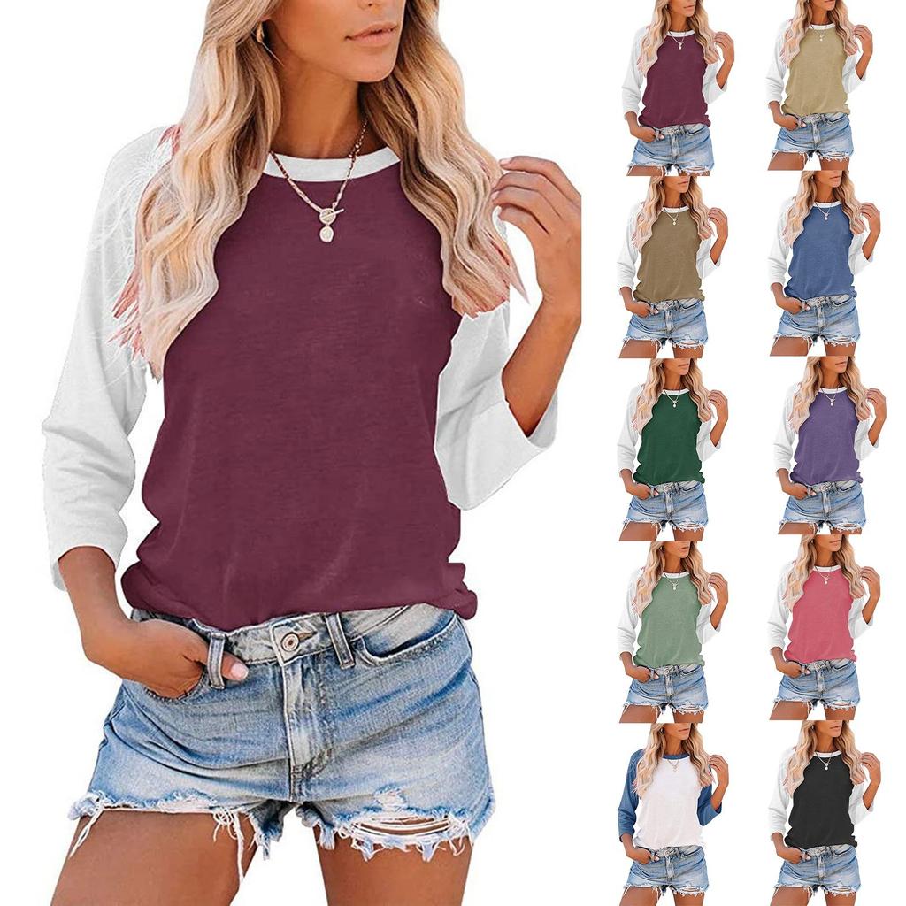 Женская повседневная футболка с длинными рукавами и цветными блоками