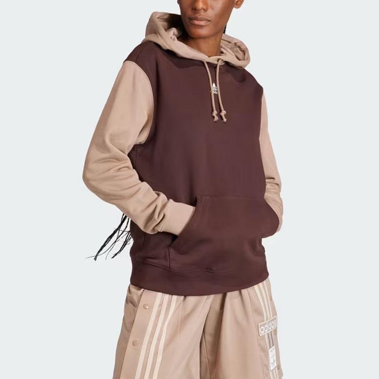 Adidas Originals Neutral Court Colorblock Logo Hoodie Sweatshirt Women Tops Shadow-Brown IS5243