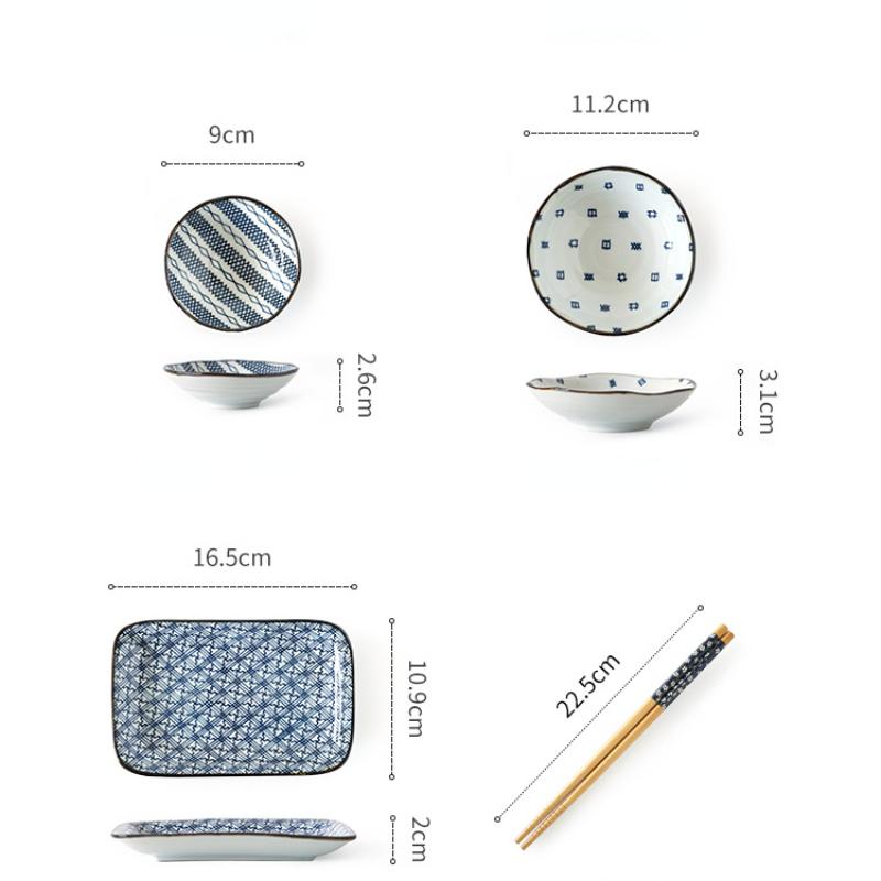 Наборы столовой посуды из сине-белого фарфора в японском стиле на одну персону для ужина включают миски, тарелку, палочки для еды, набор блюд, керамический подарочный набор из 6 предметов