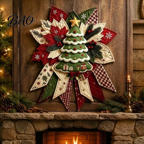 Customizable Holiday Party Favors Christmas DIY Quilted Bow Sewing Craft Kit, Pre-cut Patchwork Fabric Art for Set, Door Hanger Wall Mantel Home Decor