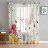 Easter Eggs Bunny Flowers Wood Grain Sheer Curtains For Living Room Kitchen Window Curtains Bedroom Tulle Voile Curtains