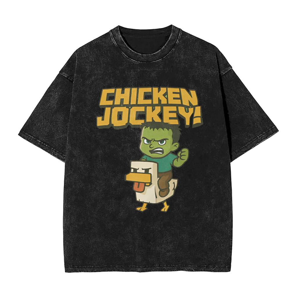 Zombie Game Chicken Jockey MC Printed T Shirts Funny Cartoon Graphic TShirt Short Sleeve Oversize Tees Men Women Clothing
