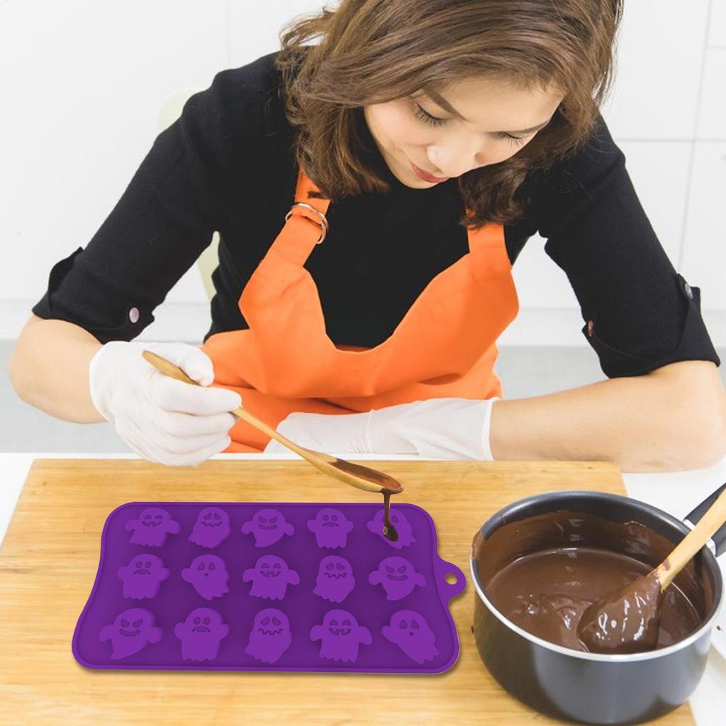 Форма для Хэллоуина на 15 ячеек - Безопасна для микроволновой печи для шоколада, жевательных конфет, мыла, восковых свечей, украшений для тортов, DIY угощений