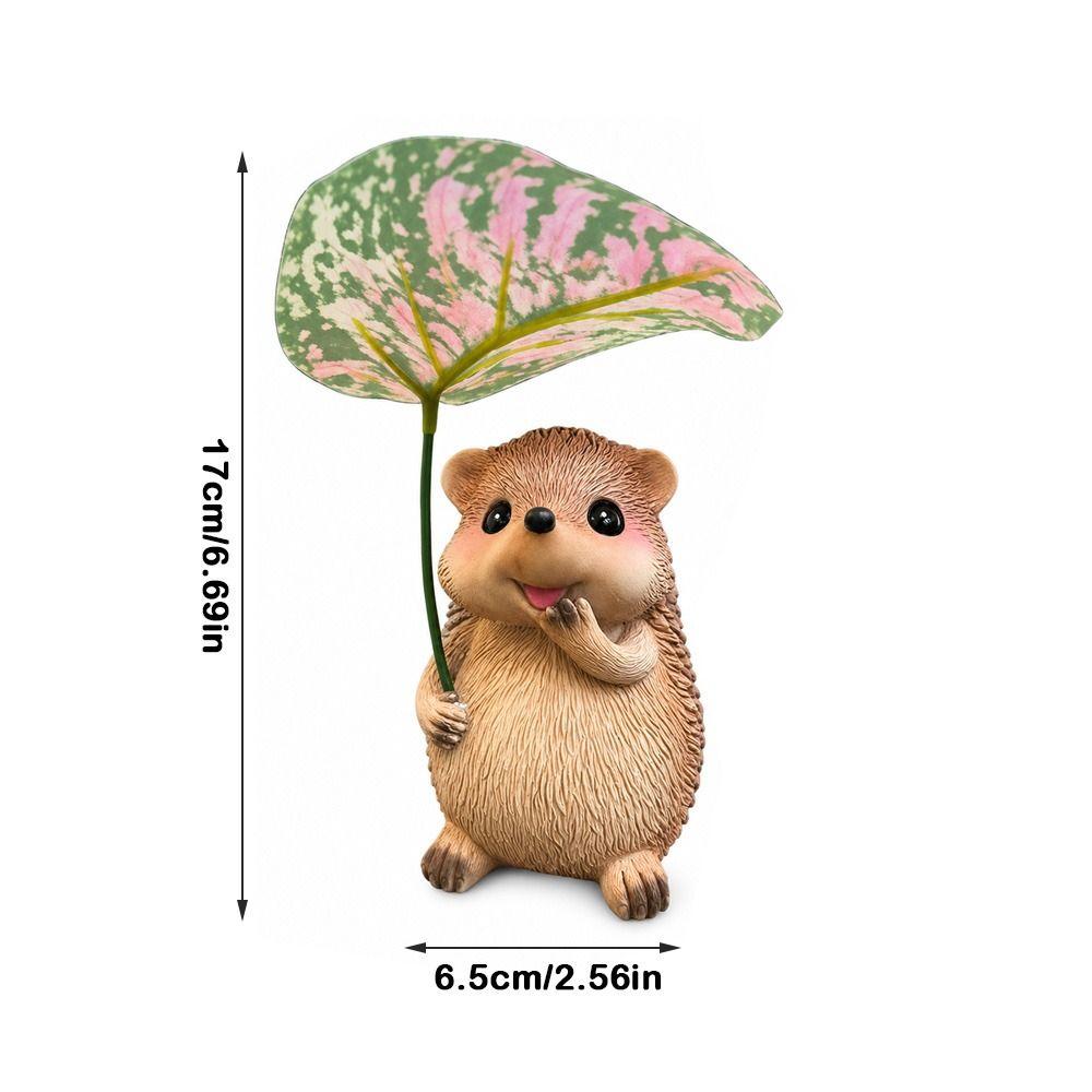 Handcrafted Look Hedgehog Statue Leaf Umbrella Garden Animal Statue Animal Garden Decor