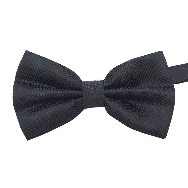 Men's Solid Black Double Layer Bow Tie - British Cube Grid, 27 Colors Available for Formal Events and Weddings.