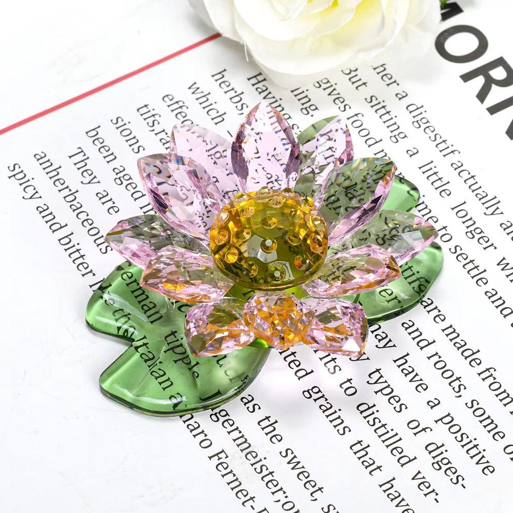 Decorative Glass Flowers Ornament Suncatcher Mini Lotus Crystal Statue Cabinet