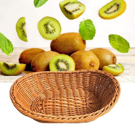 Storage Basket Food Grade Quick Drainage Oval Safe Curved Artificial Rattan Braided Food Basket Household Supplies