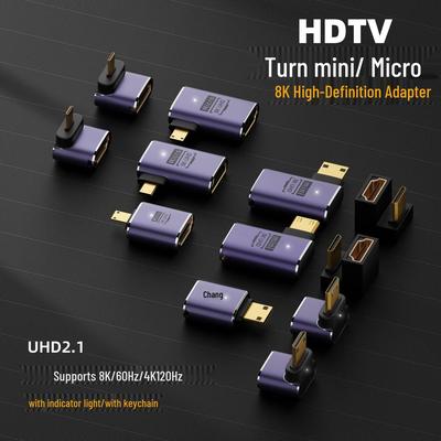 Адаптер HDTV (розетка) на Type-C Mini (вилка), поддержка UHD 8K2.1, с изгибом на стороне Type-C (вилка)