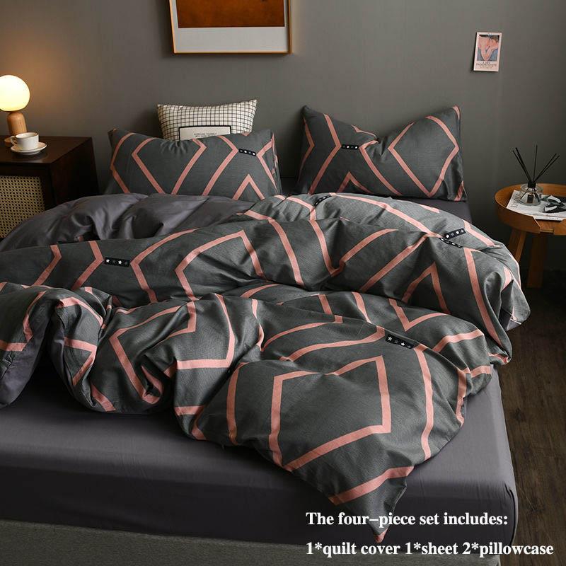 Простыня из четырех предметов в хлопковую полоску в простом интеллектуальном стиле, пододеяльник, наволочка, комплект домашнего постельного белья, двуспальная кровать