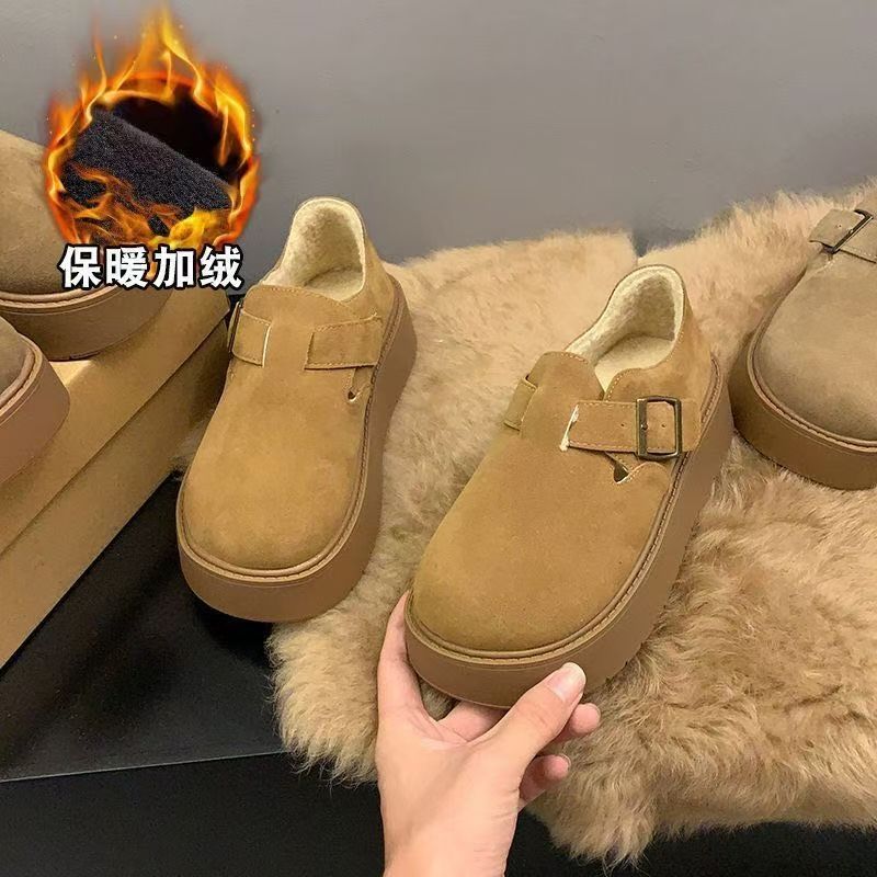 Thick-soled All-inclusive Snow Boots for Women In the Winter of 2025, New Retro Plush Warm Fluffy Cotton Shoes, One Pedal Loafers