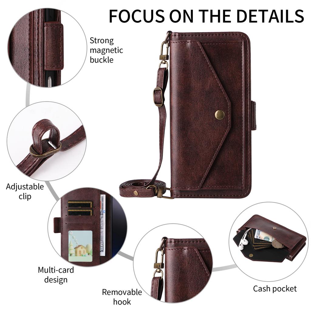 For Oukitel C59 Pro Leather Case Magnetic Closure Wallet Stand Phone Cover with Crossbody Strap