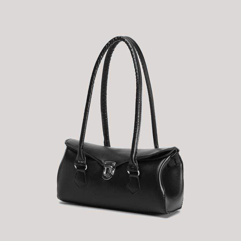 New Retro Pillow Baguette Bag with Lock Buckle, Textured Boston Shoulder Bag for Women, Fashionable Crossbody Bag