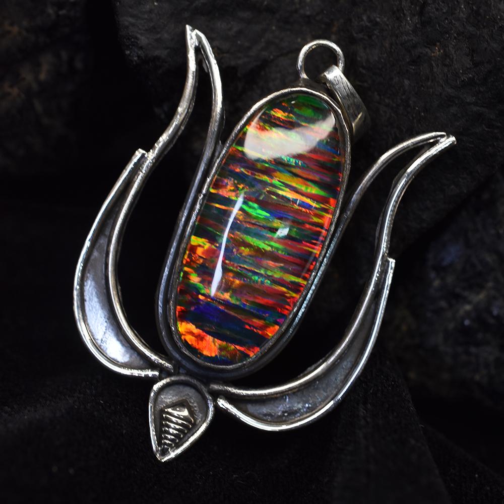 Natural Opal 53 Ct 925 Sterling Silver Oval Birthstone Pendant
