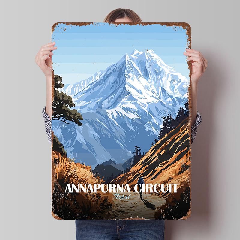 Annapurna Circuit Nepal Mountain Landscape Metal Poster Customized Wall Art Retro Vintage Tinplate Signs for Bedroom Decorations