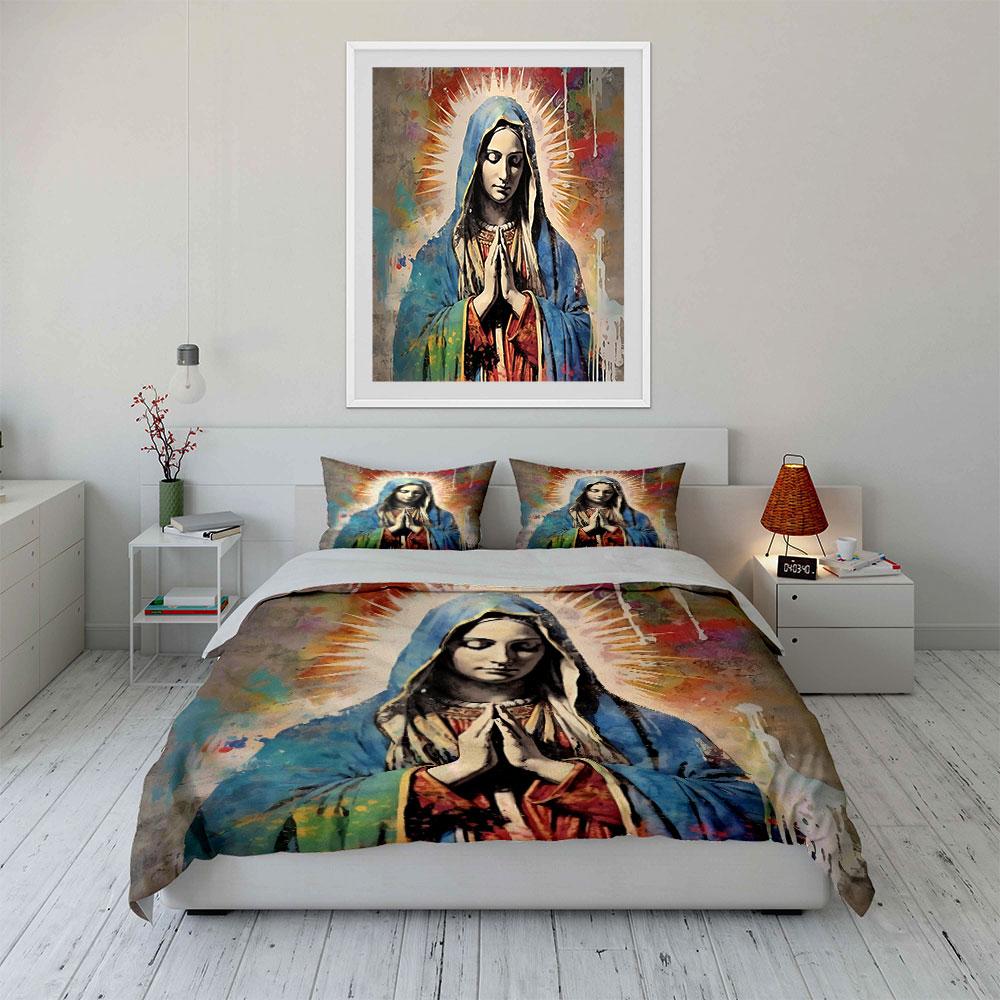 Praying Virgin Mary Artwork Bedding Duvet Cover Set Duvet Cover Pillowcases (1*Duvet Cover 2*Pillowcases, without duvet insert)