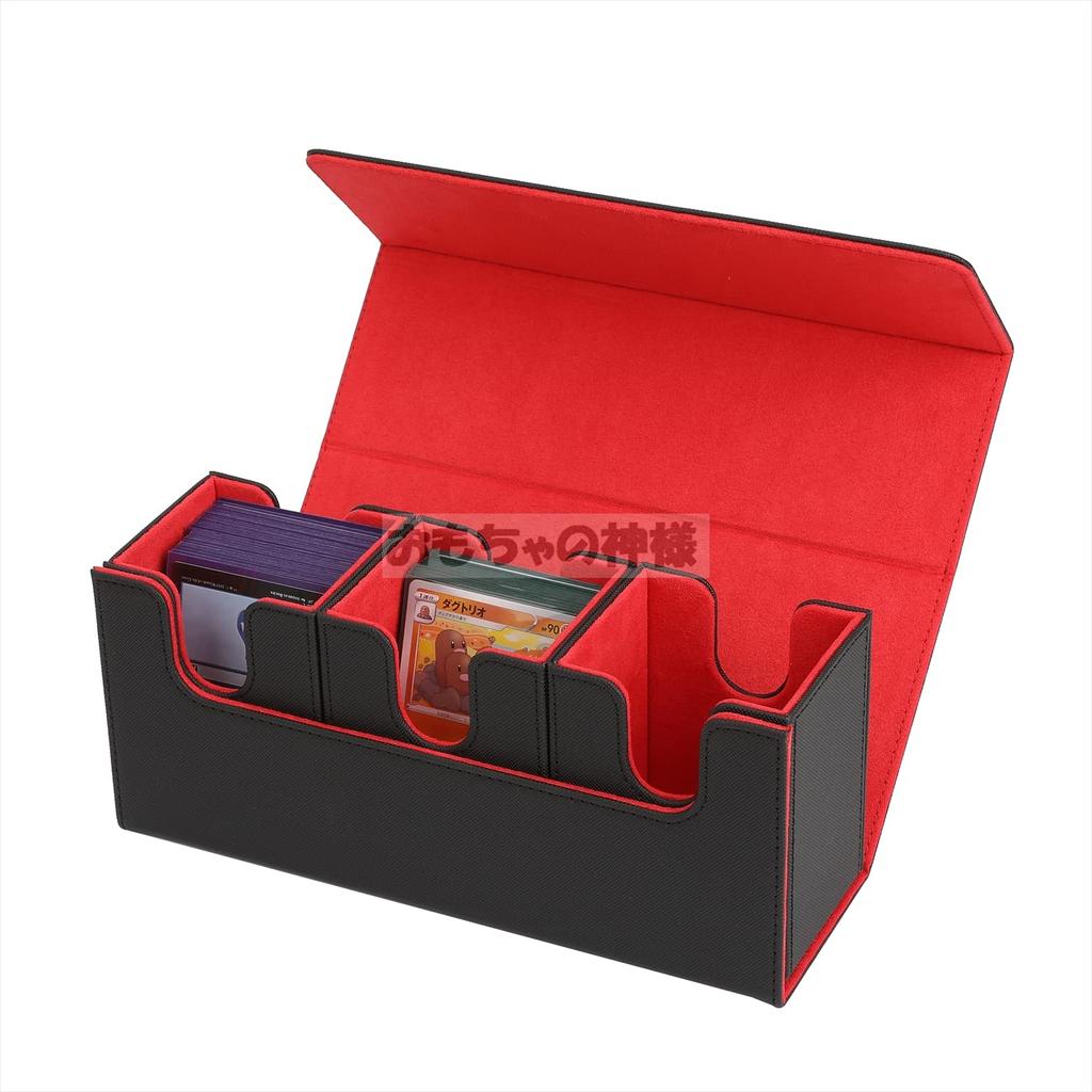 Toy God Trading Card Deck Case Removable with Magnet Card Case Trading Card Leather Card Case Holder Storage Dice Holder (No (Black & Red)