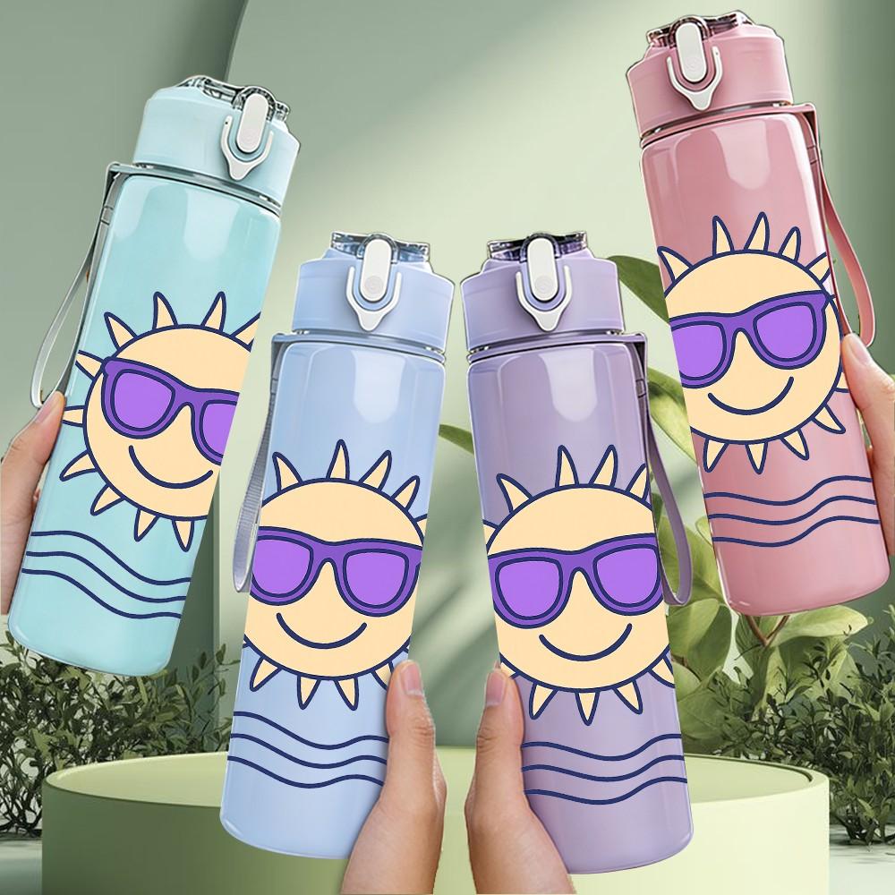 1PC Cool Sun Sunglasses Ocean 750ml Color Plastic Sports Water Bottle Leakproof Flip Straw Lid Suitable for Sports Office Home Use