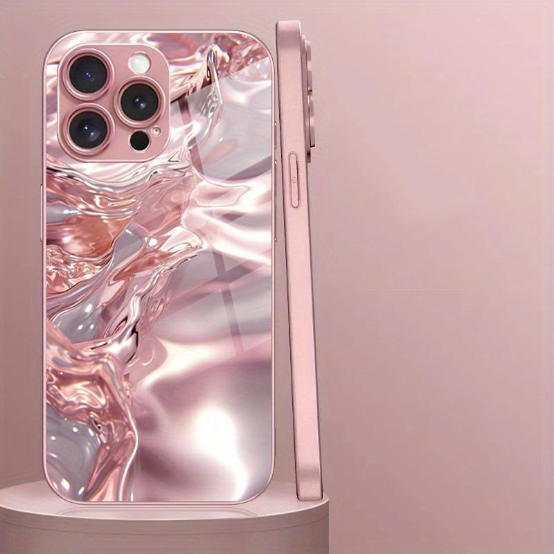 3D Узор Водяная Рябь Розовый Металлик Стеклянный Жесткий Чехол для Телефона Для iPhone 17 16 15 14 13 12 11 Pro Max Plus 16E 17Air Чехол
