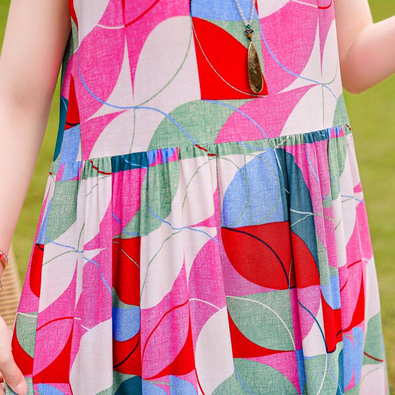 Элегантное женское платье без рукавов больших размеров с коротким рукавом и винтажным принтом, длинное платье, летняя повседневная женская одежда среднего возраста