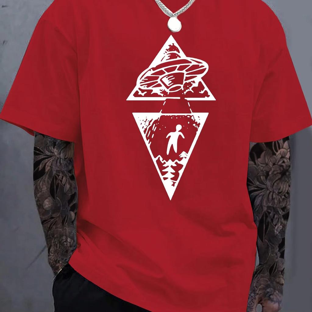 Men's Summer Cotton Fashionable Casual Loose Creative Interesting Pattern Printed Round Neck Short Sleeved T-shirt Top