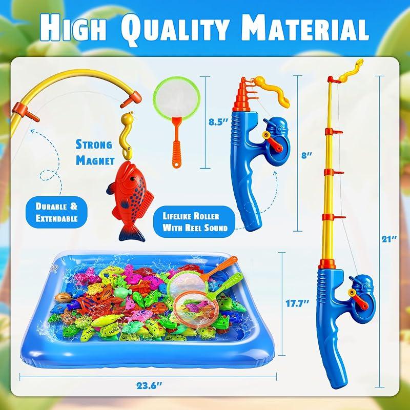 CozyBomBTM Магнитный набор игры-рыбалки | Игры с водой - Ванна - Бассейн - Включает удочку и сачок | Плавающие рыбы и морские обитатели | Для детей от 3 до 8 лет