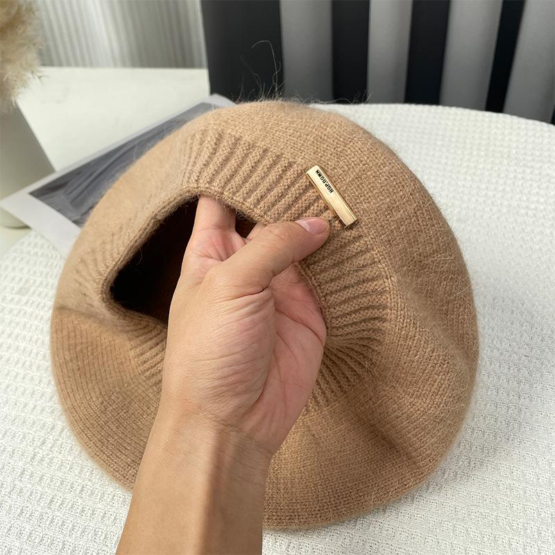 Берет из кроличьей шерсти для женщин, осень-зима, корейские серые шляпы для художников, ретро-кепки с железным логотипом и пряжей Bud