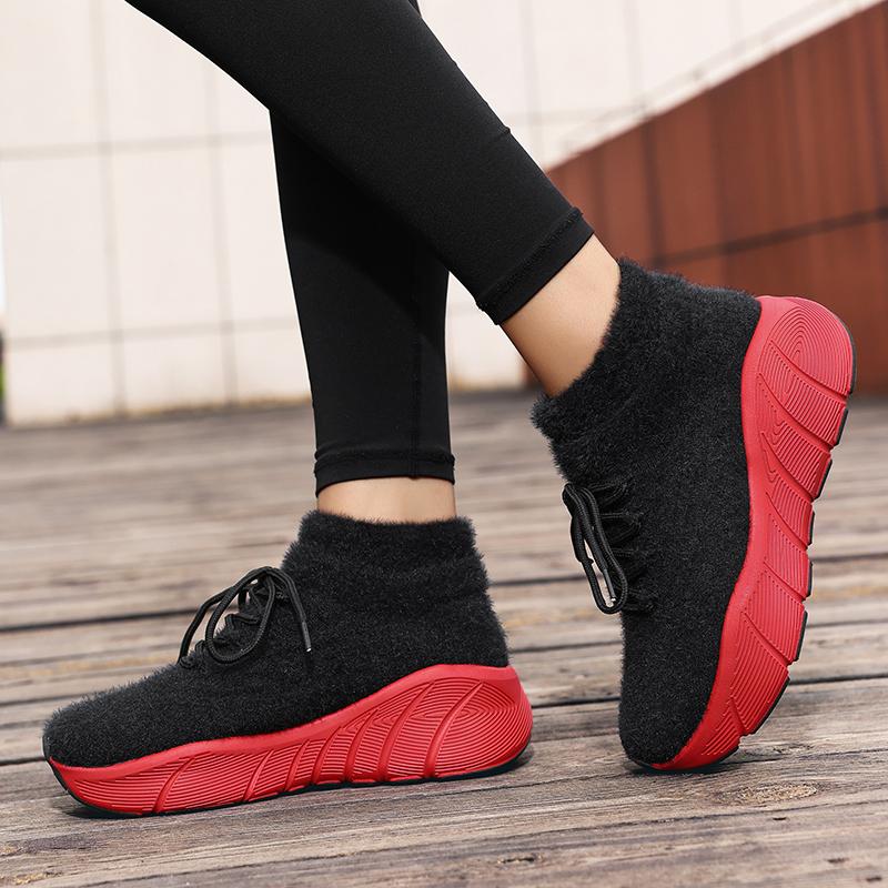 TUINANLE Women New Winter Snow Sneakers Outdoor Non Slip Thick Cotton Shoes Keep Warm Low Heels Flock Shoes