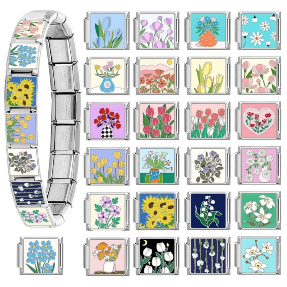 Stainless Steel Module Bracelet Accessories Flower Jewelry Fashion Charm Bracelet Link  Women's