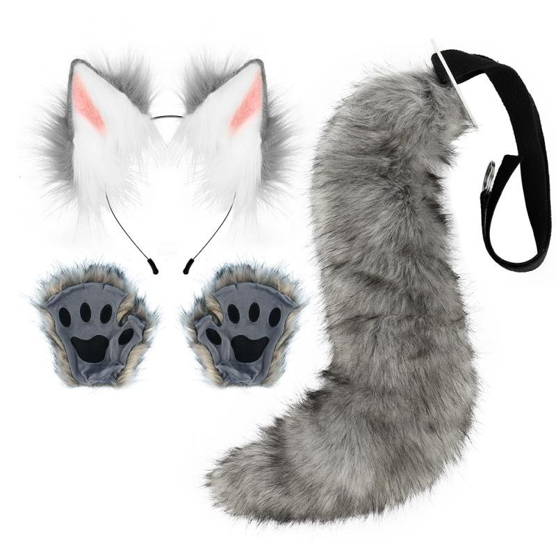 Fox Ear Hairband Beast Tail Halloween Set Beast Paw Simulation Plush Beast Ear Accessories