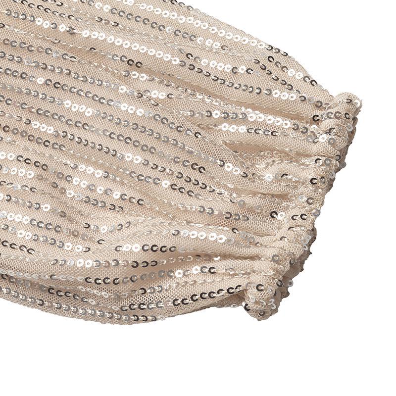 Европейский стиль 2025: Женская элегантная блестящая рубашка для вечеринки с круглым вырезом и открытой спиной