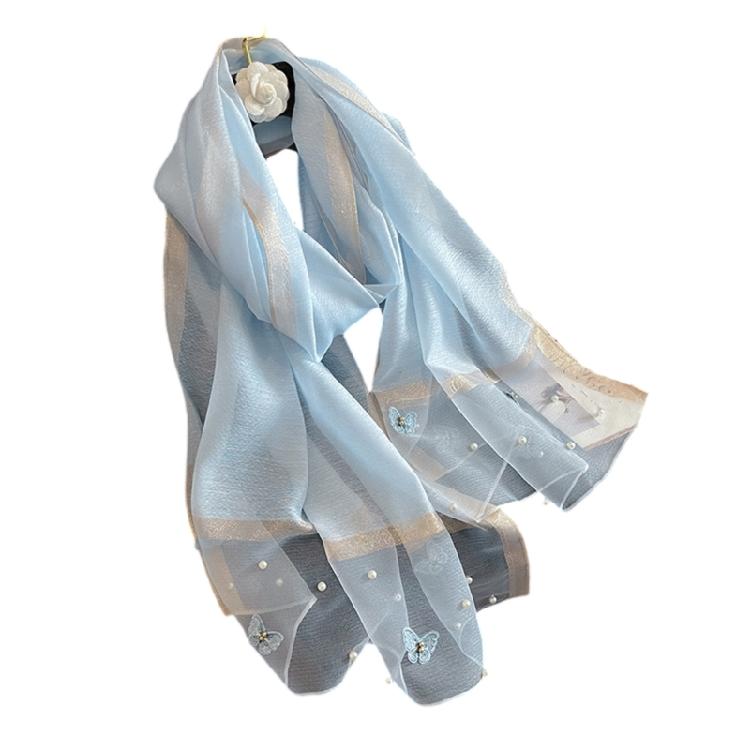 Stylish Butterfly Design Polyester Scarf Women Hijab Shawl Stole Wrap Beaded Accents Fashion Accessory