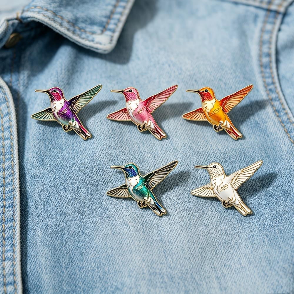 Colorful Hummingbird Enamel Pin Set, Delicate Flying Bird Brooches, Vibrant Nature-Inspired Metal Badges with Gold Trim