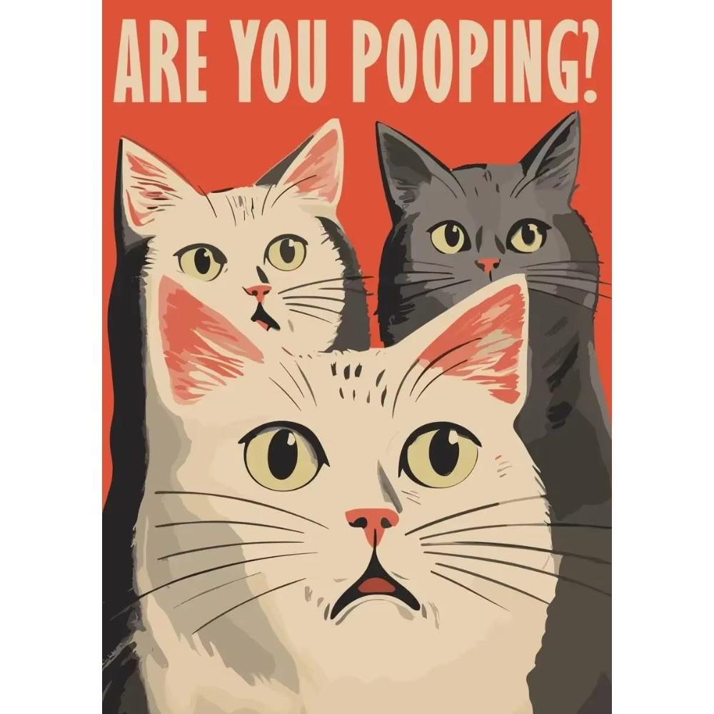 Are You Pooping Posters Bathroom Funny Bathroom Sign Canvas Prints Cute Black Cat Art for Wall Pictures Toilet Decor