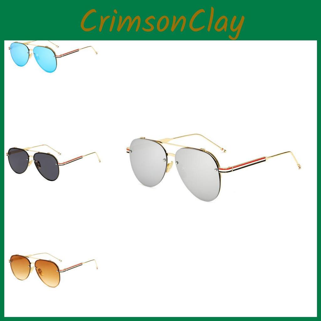 Stylish Unisex Oval Sunglasses Red Green Arms Black Frame Uv Protection Eyewear