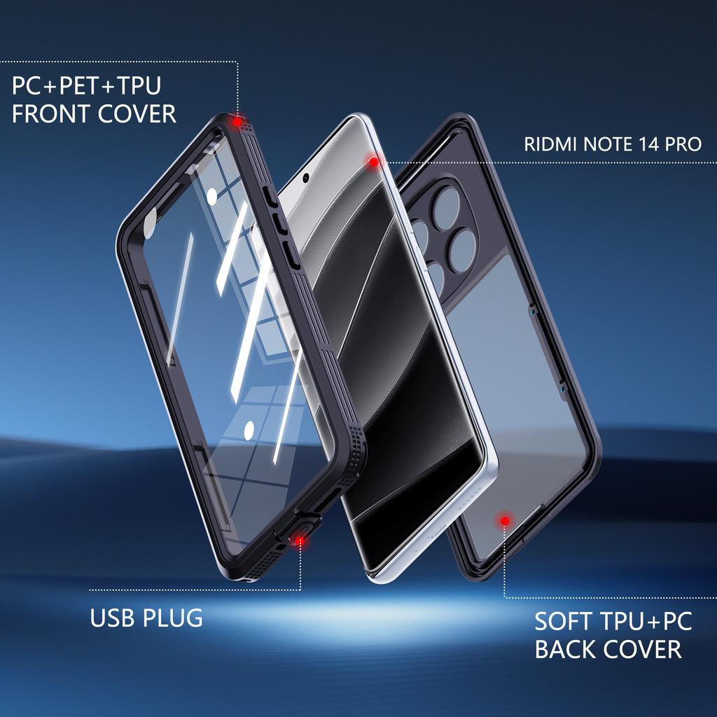 REDPEPPER Для Xiaomi Redmi Note 14 Pro 5G IP68 Чехол для телефона Прозрачная задняя крышка Водонепроницаемый чехол